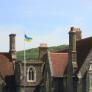 Ukraine flag flying up the flagpole in the Quad on a sunny day thumbnail