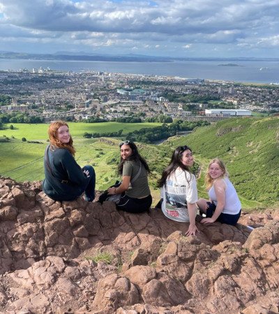 Pupils enjoying the views from Arthur's Seat on a History and Politics trip to Edinburgh