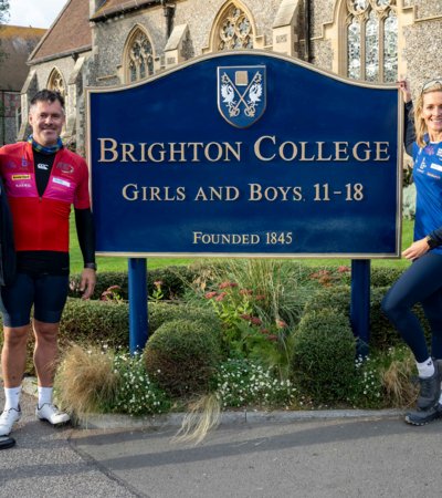 Kenny and Gabby Logan visiting Brighton College as part of the 700 mile event from Edinburgh to Paris