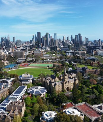 Aerial photo of Melbourne University with the city in the background