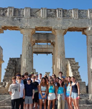 Pupils enjoying visiting the Acropolis on a Classics Trip to Athens