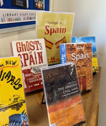 Books about Spain arranged for a display in the Library