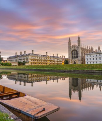 King's College Chapel from the far side of the river at sunset at Cambridge University