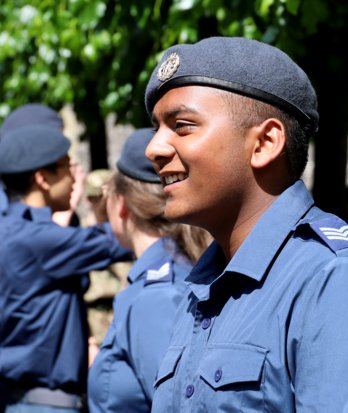 CCF pupil in RAF uniform enjoying Service