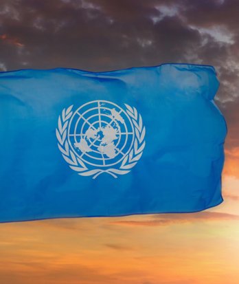 Model United Nations Flag flying in the sunset