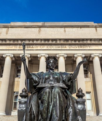 Alma Mater sculpture in front of the Library of Colombia University