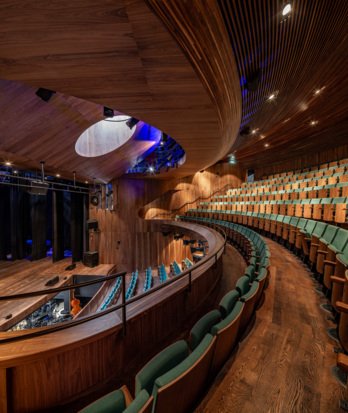 View of the stage from the auditorium seats in the Richard Cairns Theatre