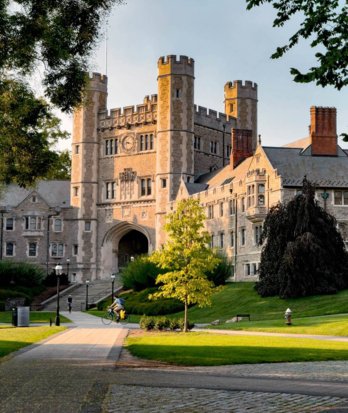 Main entrance of Princeton University in the evening sun