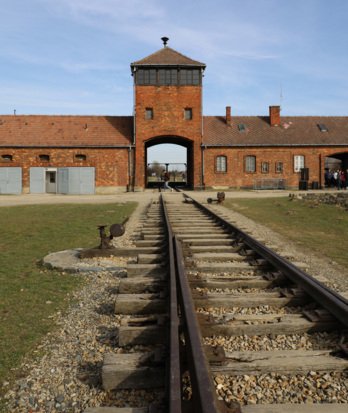 View down the railway at Auschwitz Concentration Camp on a school trip