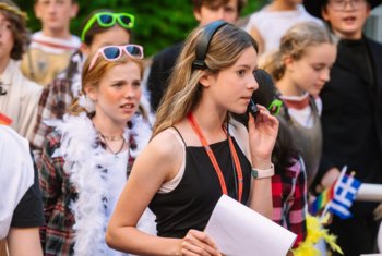  Lower School Pupils Performing their production of Canterbury Tales in the Woolton Quad 