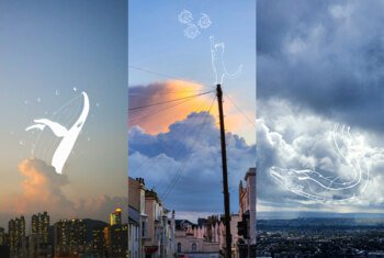  Photograph of the sky with a whale, cat and dragon edited into the clouds 