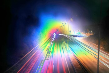  Photography piece depicting a road which has been made into a rainbow gradient 