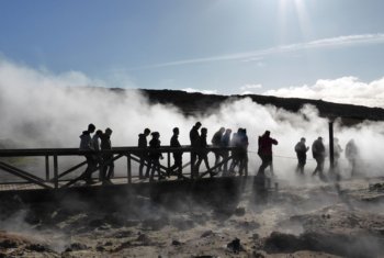  Pupils enjoying looking at the wonderful landscape on a Geography field trip to Iceland 