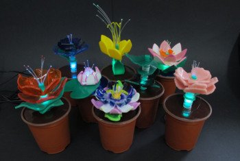  Different types of glowing flowers in pots created as part of a DT project 