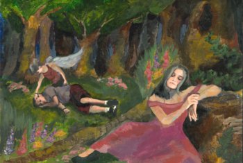  Painting of characters in the woods inspired by A Midsummer Nights Dream 