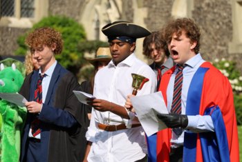  Sixth Form Pupils representing their houses in the Town Crier Competition 