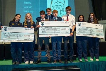  Williams, Hampden and New House pupils holding their cheques as winners of Social Entrepreneurship 