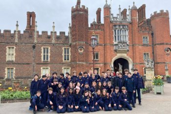  Upper Third pupils gathered outside Hampton Court Palace on a school trip 