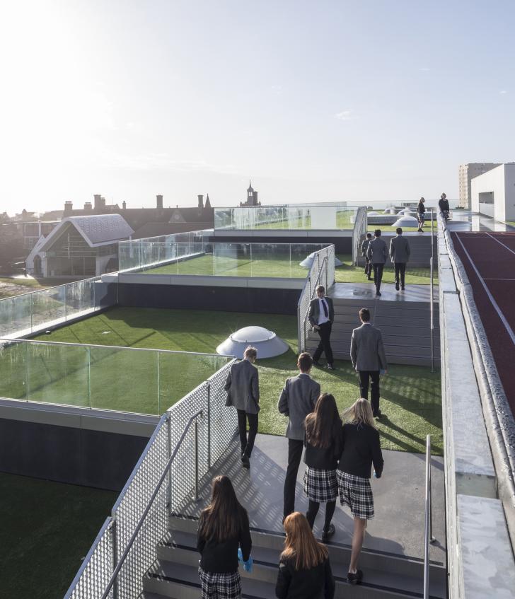  Pupils walking up the stairs to the Sky Garden on the roof of the SSS 