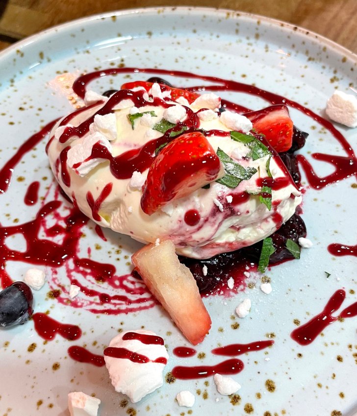  Strawberry Pavlova served at a Wedding dinner 