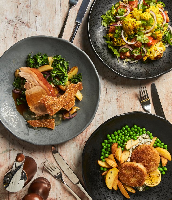  Roast pork, fish and cauliflower based dishes served as part of the Wedding menu 