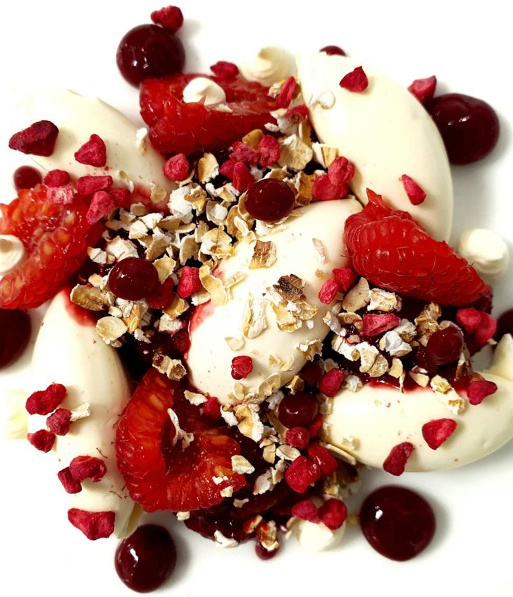  Ricotta and berries with other toppings served as a dessert option at a Wedding dinner 