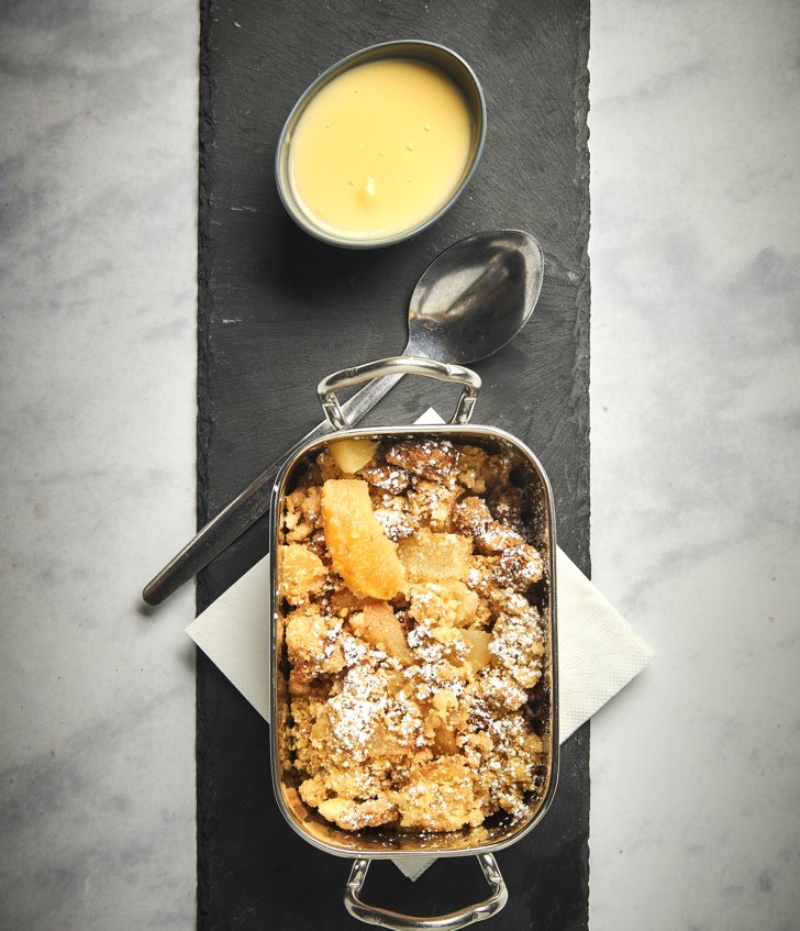  Crumble and Custard served as dessert at a Wedding Reception 