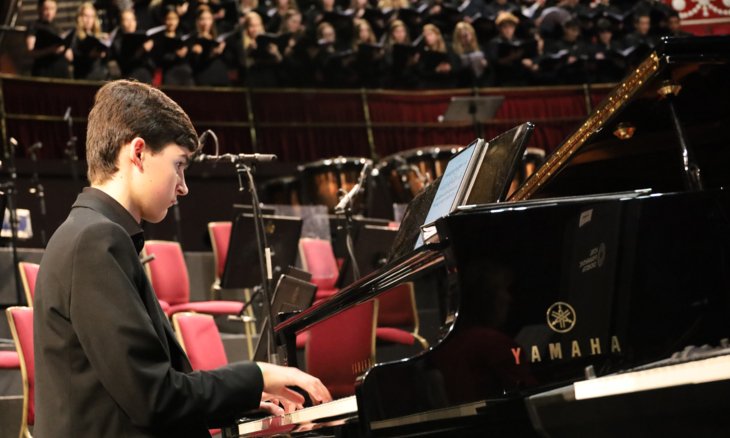  Thomas at the Symphony Hall performing on the piano 