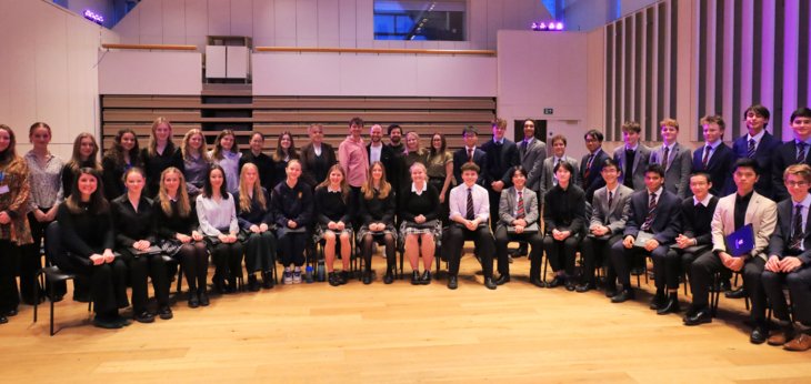  Pupils sitting in the Sarah Abraham Recital Hall with Apollo 5 