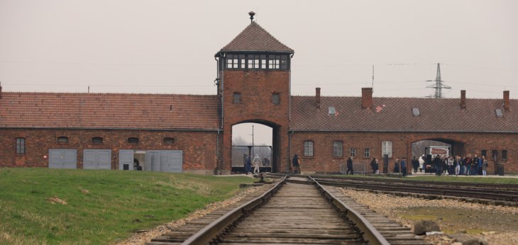  View down the railway at Auschwitz Concentration Camp on a school trip 