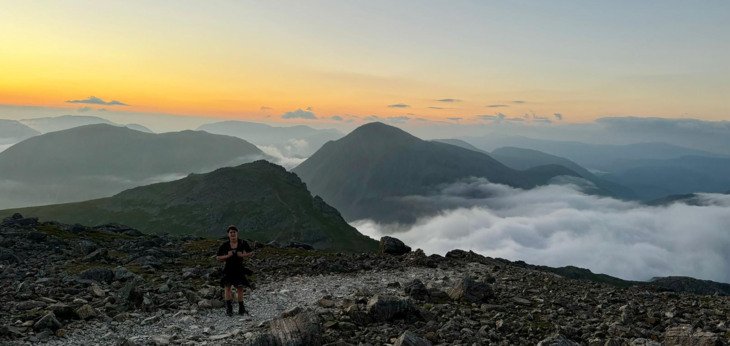  Pupil proudly standing on the top of a mountain at sunset 