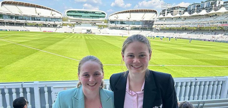  Old Brightonians Immy Jenner and Hannah Sutton enjoying playing in Oxbridge Cricket Varsity at Lords 