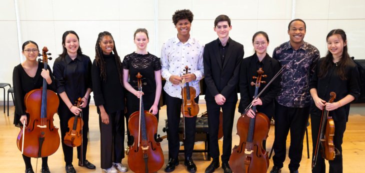  Kanneh Mason Trio in the Sarah Abraham Recital Hall holding a masterclass for violinists and cellists 