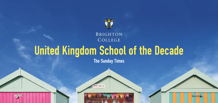  Poster of Sunday Times School of the Decade with blue sky and tops of beach huts 