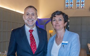 Head of Catering Denise with renowned French Chef Michel Roux in the Dining Hall