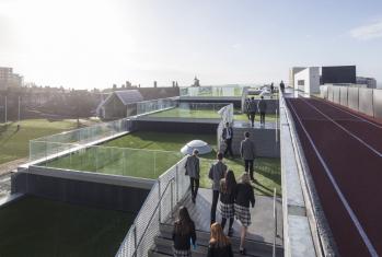 Pupils walking up the stairs to the Sky Garden on the roof of the SSS building