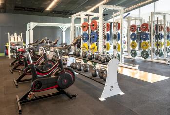 Spin bikes and weights in the Blackshaw Gym