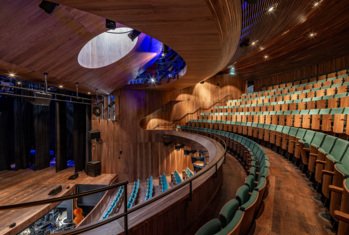 View of the stage from the auditorium seats in the Richard Cairns Theatre