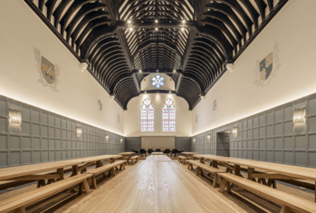 View down the tables in the College Dining Hall