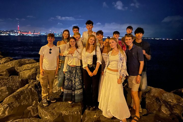  Pupils standing on the rocks by the water on a Religious Studies Trip to Istanbul 