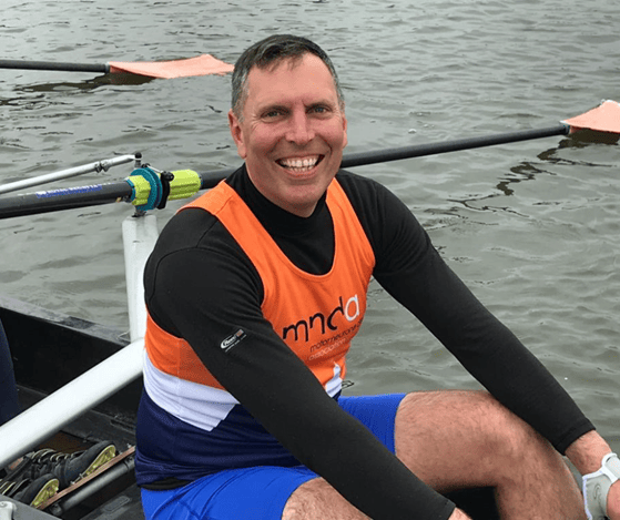  Steve Marshall-Taylor in a boat rowing to raise money for MNDA 