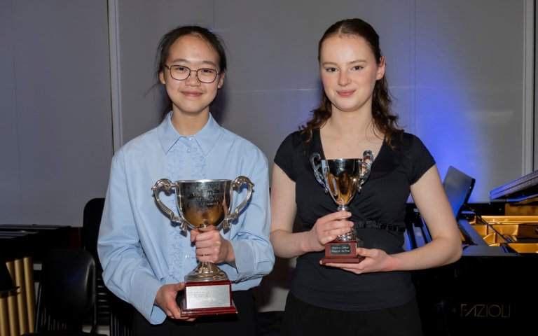  Winners of the Young Musician of the Year Finals with their winning trophies in the Sarah Abraham Recital Hall 