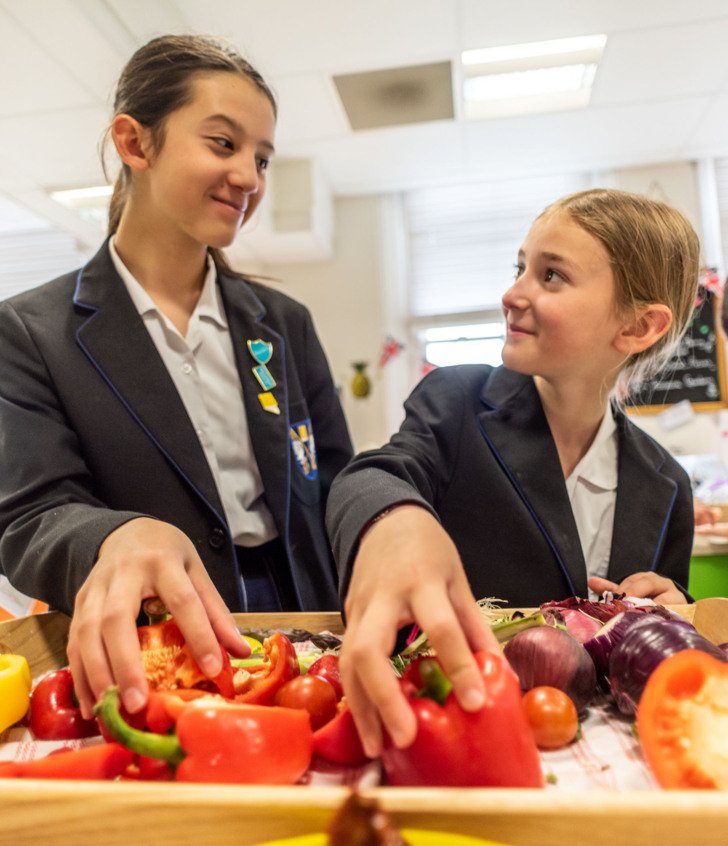  Prep School pupils choosing their ingredients to cook with in a HEALTH lesson 