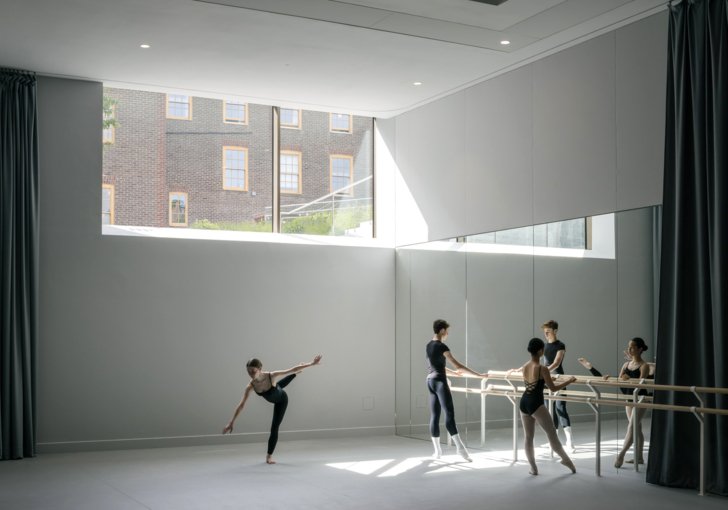  Dance scholars practicing at the barre in the Dance Studio 